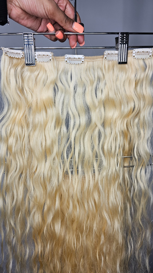 26" Platinum Blonde (613) Clip In Extensions NATURAL Edition 120grams