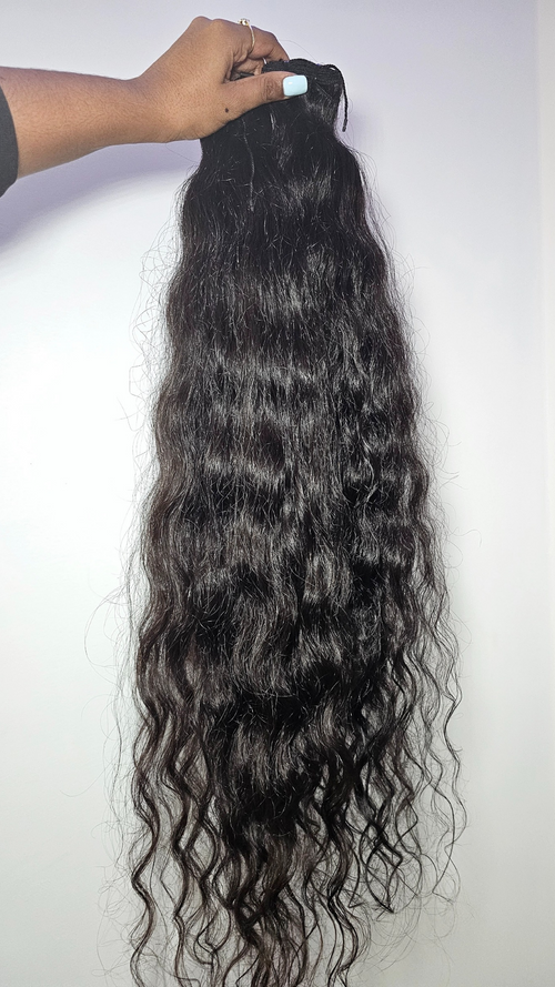 26" Natural Black Curly Raw 100% Human Hair Bundle 120g