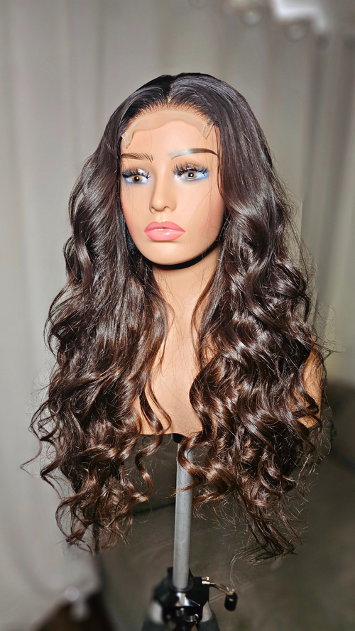 Serene - 26" 4*4 Transparent Lace Closure Wig Natural Dark Brown 200% Density Bombshell Waves Raw Indian Hair