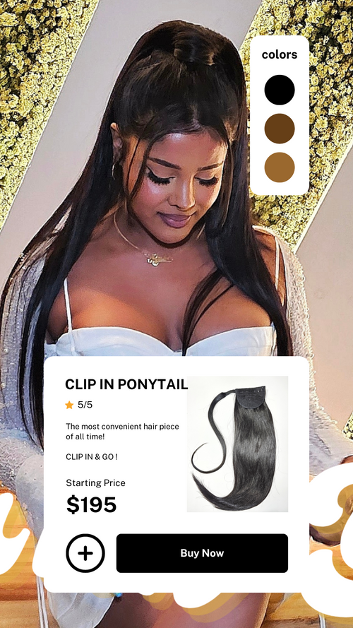 30” Natural Black Clip In Ponytail - 100% Human Hair