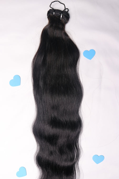 28" Sew In Bundle - Raw Indian Hair - Natural Black Wavy 120grams - VALENTINE SALE