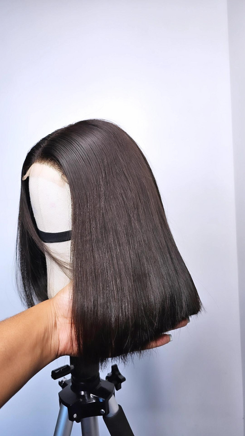 10” BOB Wig 4*4 Transparent Lace Closure Natural Black 180% Density Silky Straight