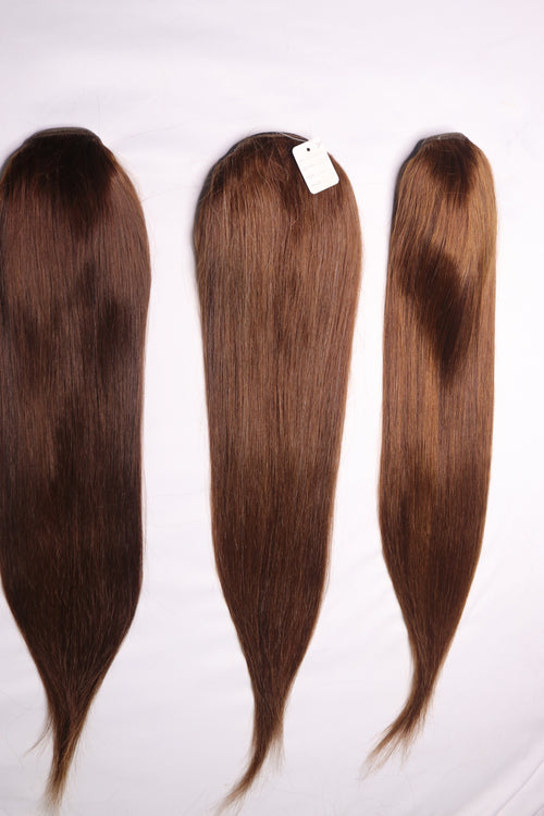 26" Clip In Ponytail - Raw Indian Hair - Chocolate/Mocha 120grams - VALENTINE SALE