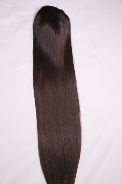 30" Drawstring Ponytail - Raw Indian Hair - Dark Brown/Natural Black Straight 220grams - VALENTINE SALE-