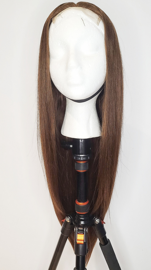 30” 4*4 Transparent Lace Closure Wig Chestnut 180% Density Silky Straight