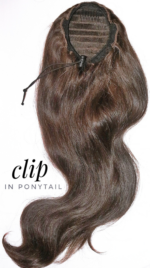 22” Mocha Clip In Ponytail (Drawstring Ponytail) 100% Human Hair