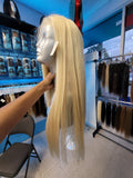 26” 4*4 Transparent Lace Fronal Wig Blonde 180% Density Silky Straight