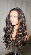 Serene - 26" 4*4 Transparent Lace Closure Wig Natural Dark Brown 200% Density Bombshell Waves Raw Indian Hair