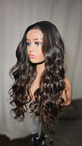 Serene - 26" 4*4 Transparent Lace Closure Wig Natural Dark Brown 200% Density Bombshell Waves Raw Indian Hair