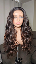 Serene - 26" 4*4 Transparent Lace Closure Wig Natural Dark Brown 200% Density Bombshell Waves Raw Indian Hair