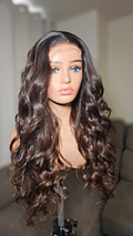 Serene - 26" 4*4 Transparent Lace Closure Wig Natural Dark Brown 200% Density Bombshell Waves Raw Indian Hair