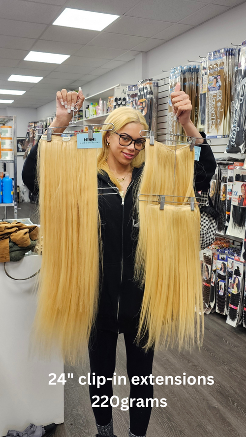30" Platinum Blonde (613) Clip In Extensions NATURAL Edition 120grams