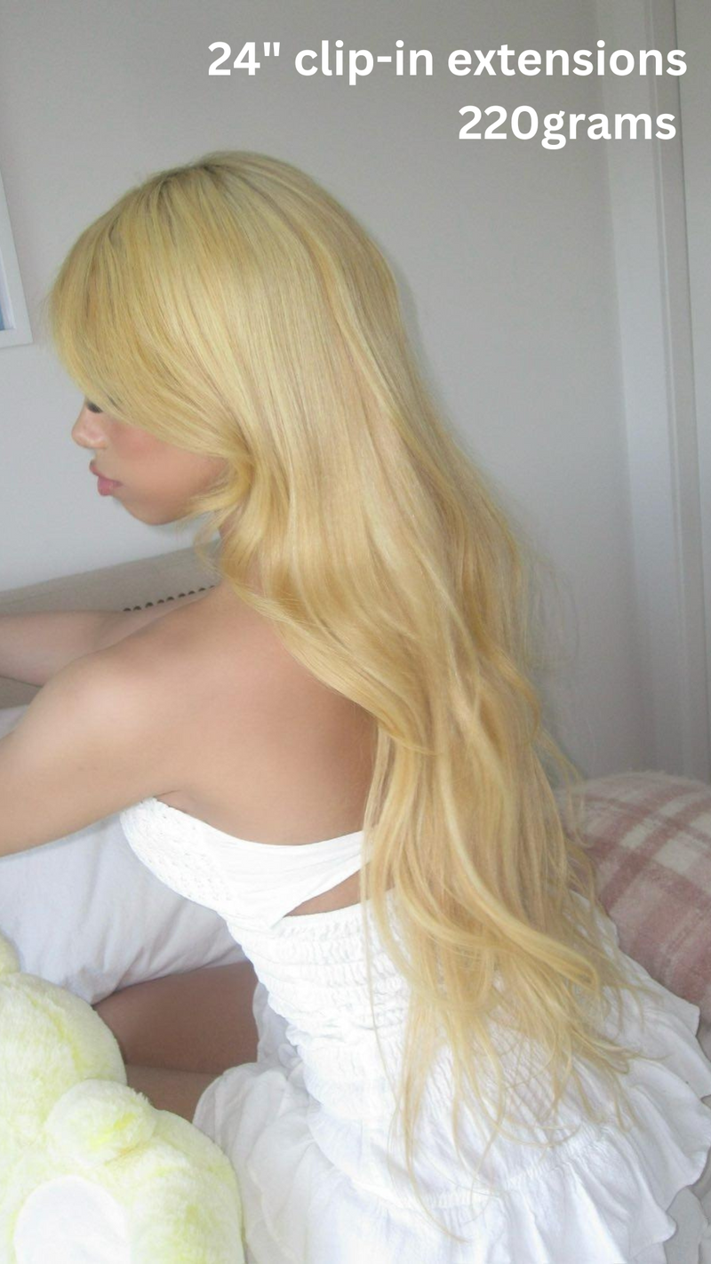 30" Platinum Blonde (613) Clip In Extensions NATURAL Edition 120grams