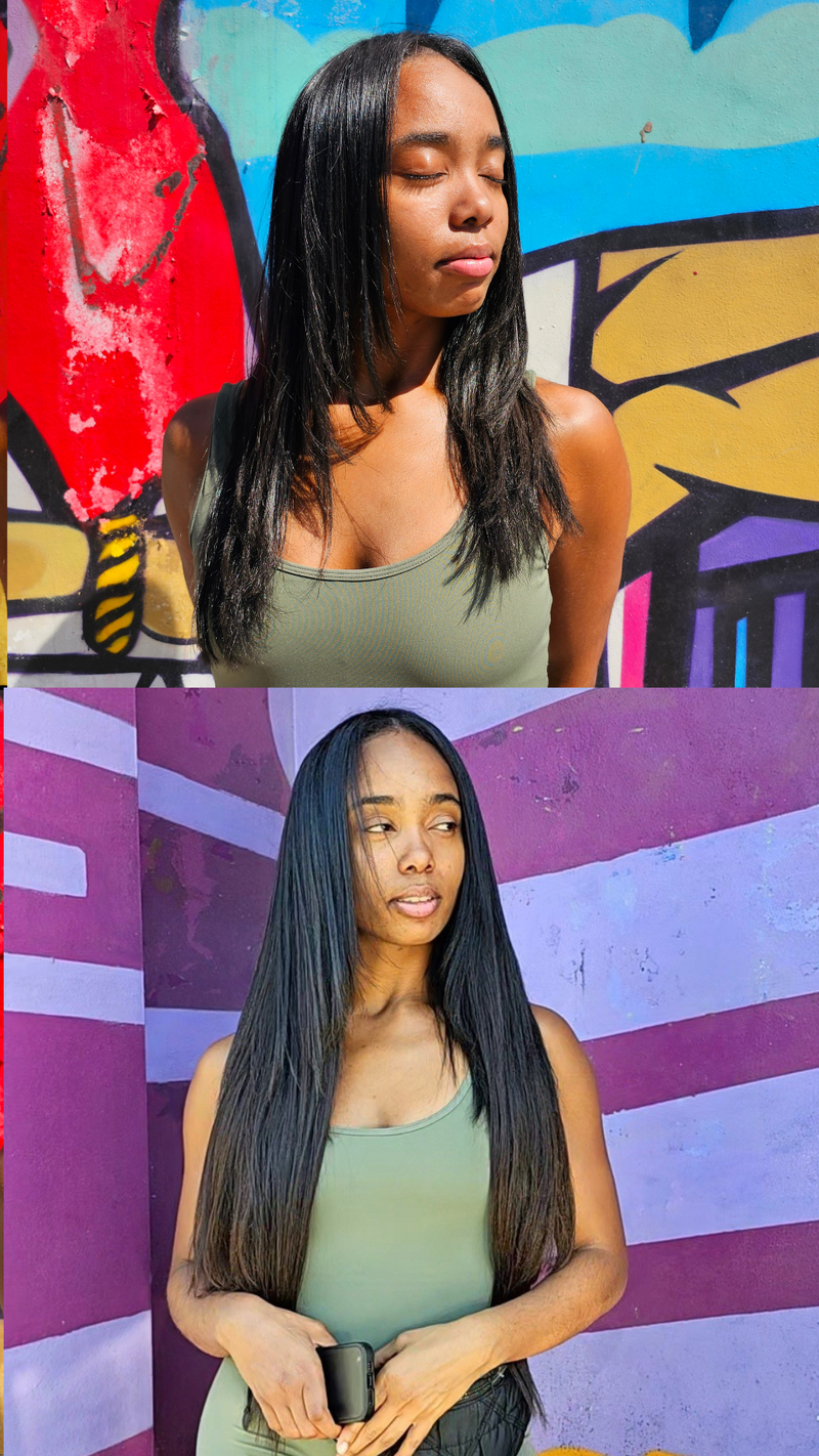 22" Natural Black V-Shape Volumizer 220grams 100% Human Raw Indian Hair - CLEARANCE FINAL SALE