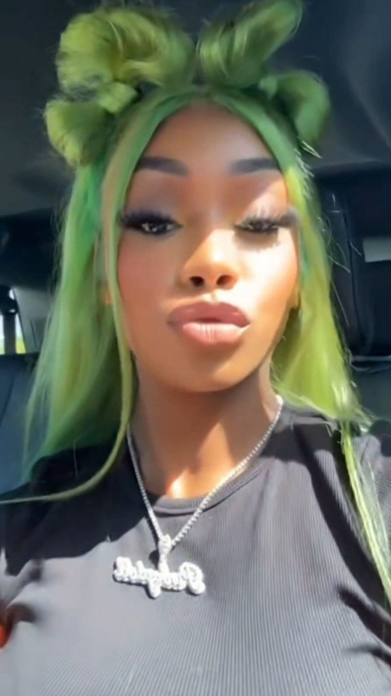 28” Lace Frontal - Custom-Colored Lime & Emerald Green Ombré Wig | Worn by PinkyDoll in VIP