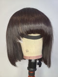 12” FRINGE/BANGS Lace Closure Wig Natural Black 180% Density Silky Straight