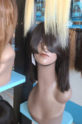 12” FRINGE/BANGS Lace Closure Wig Natural Black 180% Density Silky Straight