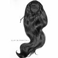 26” Natural Black Clip In Ponytail - Drawstring Ponytail 100% Human Hair